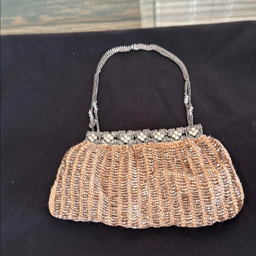 Vintage Brown and Silver Clutch with Elegant Design